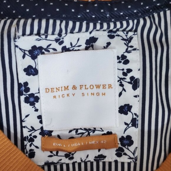 Denim & Flower Ricky Singh Gold Striped Crewneck Sweatshirt- New Without Tags - Picture 7 of 9